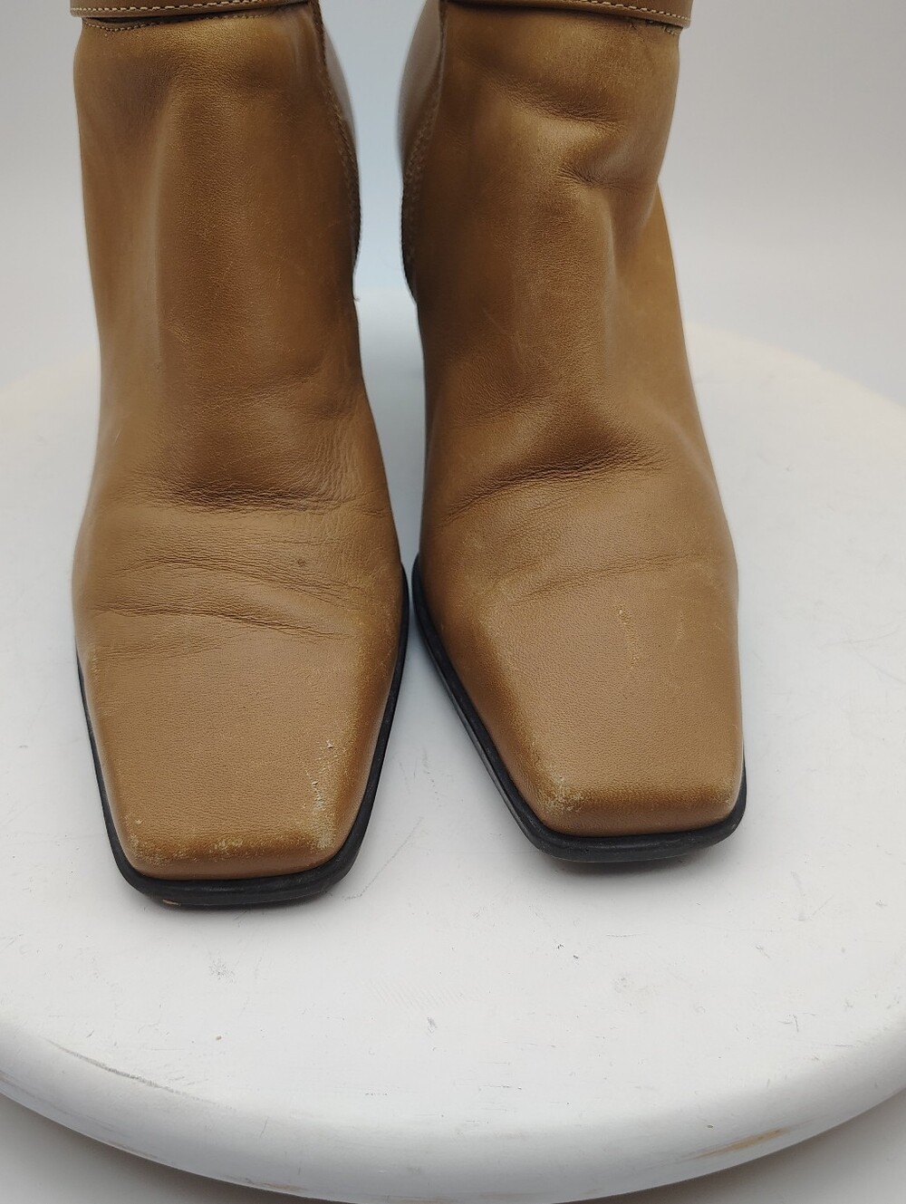 Women's Leather Tan Ankle Boot with Mid Heel Size 7.5 - Picture 12 of 15
